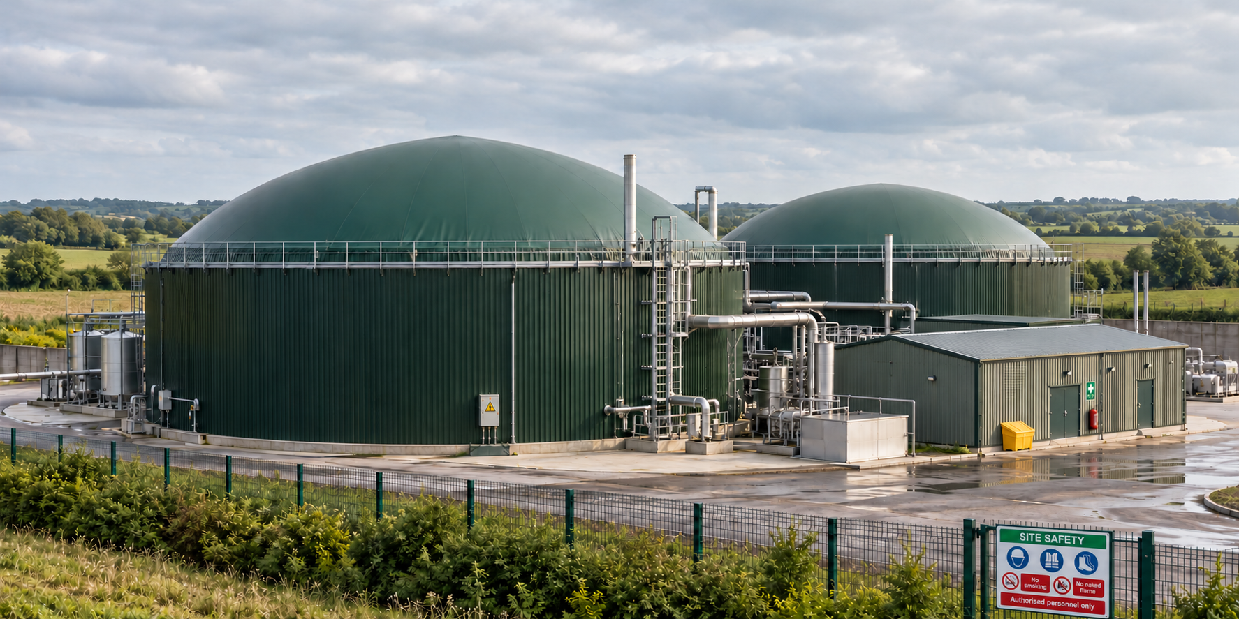 An illustration of an Anaerobic Digestion Biogas Facility. Not customer specific as to protect our customers identities.