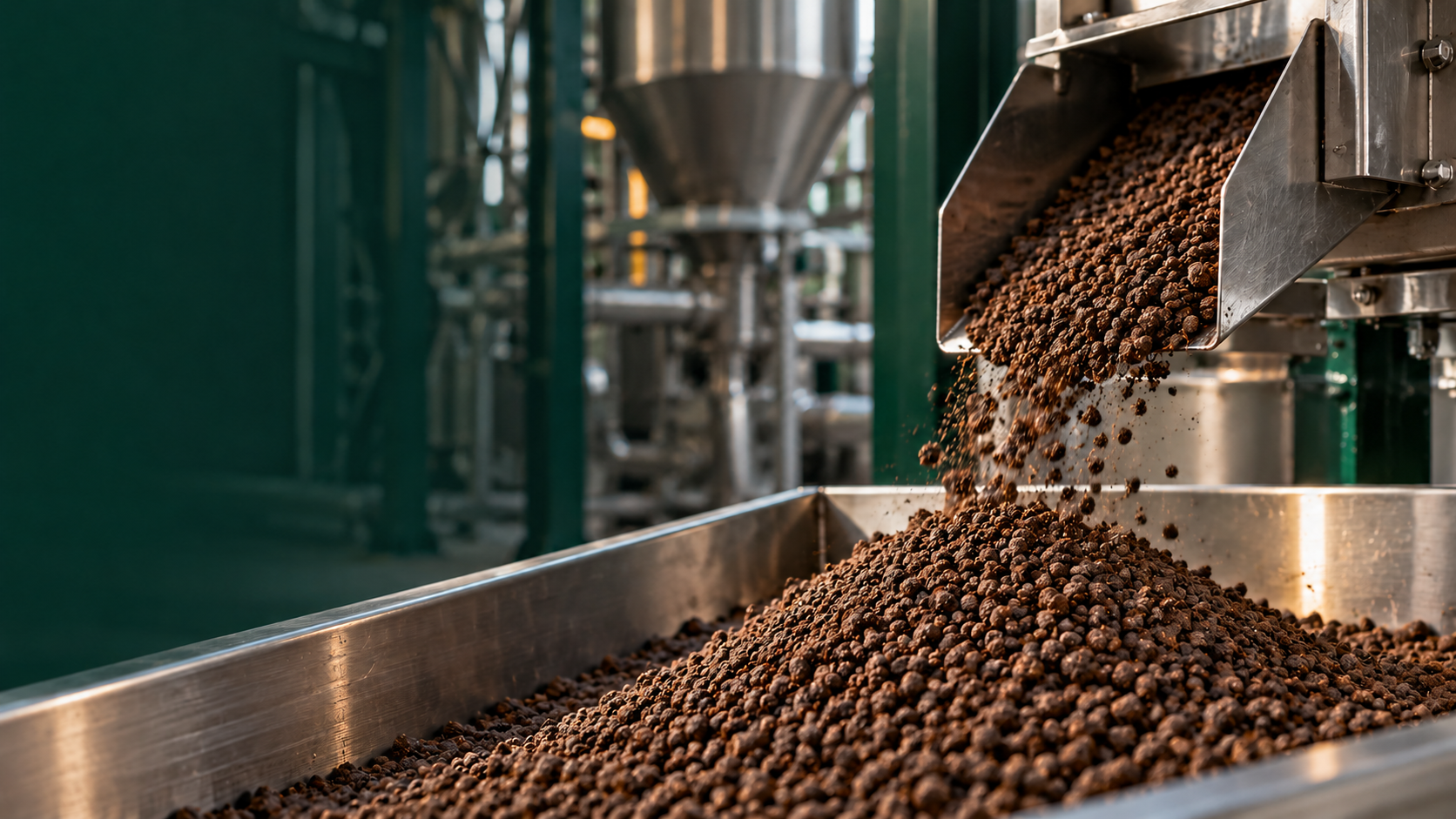 Granulated fertiliser from organic waste processed.